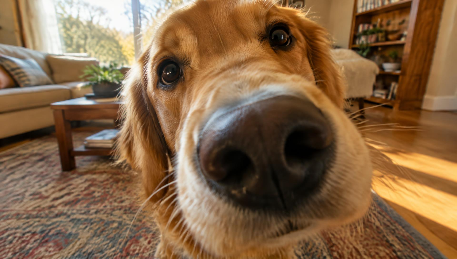 Curious dog nose up close at home